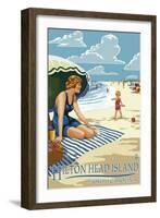 Hilton Head Island, South Carolina - Woman on Beach-Lantern Press-Framed Art Print