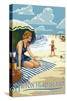 Hilton Head Island, South Carolina - Woman on Beach-Lantern Press-Stretched Canvas