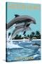 Hilton Head, South Carolina - Dolphins Jumping-Lantern Press-Stretched Canvas