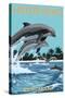 Hilton Head, South Carolina - Dolphins Jumping-Lantern Press-Stretched Canvas