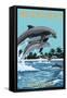 Hilton Head, South Carolina - Dolphins Jumping-Lantern Press-Framed Stretched Canvas