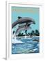 Hilton Head, South Carolina - Dolphins Jumping-Lantern Press-Framed Art Print