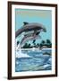 Hilton Head, South Carolina - Dolphins Jumping-Lantern Press-Framed Art Print