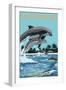 Hilton Head, South Carolina - Dolphins Jumping-Lantern Press-Framed Art Print