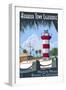 Hilton Head, South Carolina - Harbour Town Lighthouse-Lantern Press-Framed Art Print