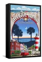 Hilton Head, South Carolina - Montage-Lantern Press-Framed Stretched Canvas