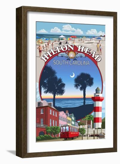 Hilton Head, South Carolina - Montage-Lantern Press-Framed Art Print