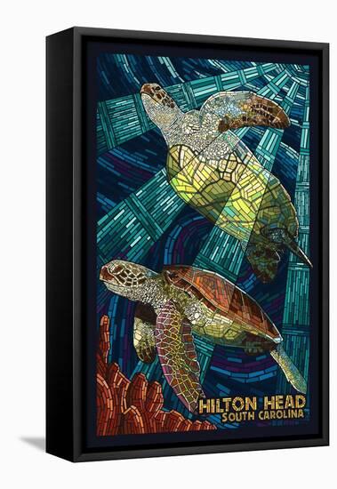 Hilton Head, South Carolina - Mosaic Sea Turtles-Lantern Press-Framed Stretched Canvas