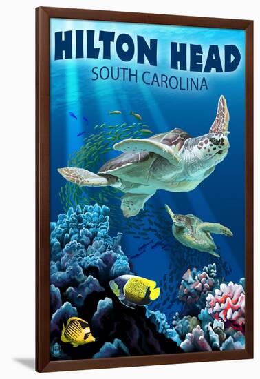 Hilton Head, South Carolina - Sea Turtles-Lantern Press-Framed Art Print