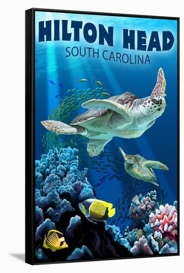 Hilton Head, South Carolina - Sea Turtles-Lantern Press-Framed Stretched Canvas