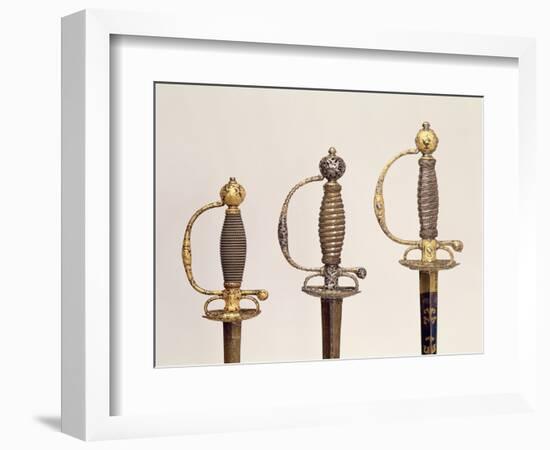 Hilts of Three French Swords: Steel, c.1730, Steel and Gold, c.1760, Chiselled Steel, c.1780-null-Framed Giclee Print