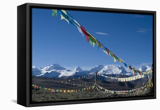 Himalaya Range with Prayer Flags in the Foreground, Tibet, China-Natalie Tepper-Framed Stretched Canvas