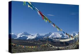 Himalaya Range with Prayer Flags in the Foreground, Tibet, China-Natalie Tepper-Stretched Canvas