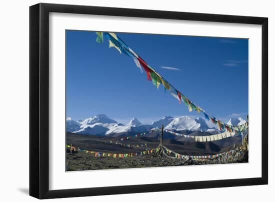 Himalaya Range with Prayer Flags in the Foreground, Tibet, China-Natalie Tepper-Framed Photographic Print