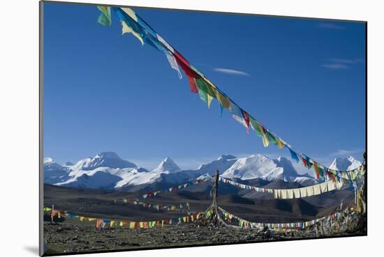 Himalaya Range with Prayer Flags in the Foreground, Tibet, China-Natalie Tepper-Mounted Photographic Print