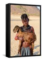 Himba Girl With Traditional Double Plait Hairstyle, Carrying A Goat-Eric Baccega-Framed Stretched Canvas