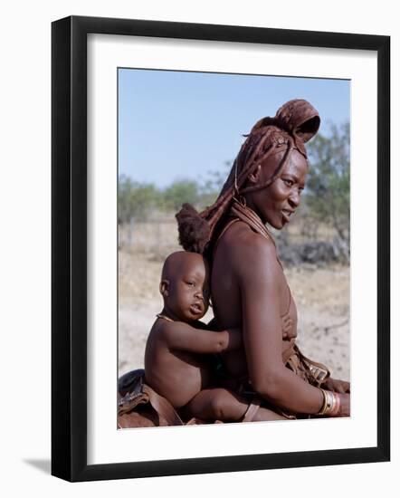 Himba Mother and Child Ride Home on Donkey, Bodies Gleaming from a Red Ochre Mixture, Namibia-Nigel Pavitt-Framed Photographic Print