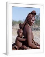 Himba Mother and Child Ride Home on Donkey, Bodies Gleaming from a Red Ochre Mixture, Namibia-Nigel Pavitt-Framed Photographic Print