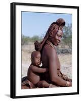 Himba Mother and Child Ride Home on Donkey, Bodies Gleaming from a Red Ochre Mixture, Namibia-Nigel Pavitt-Framed Photographic Print