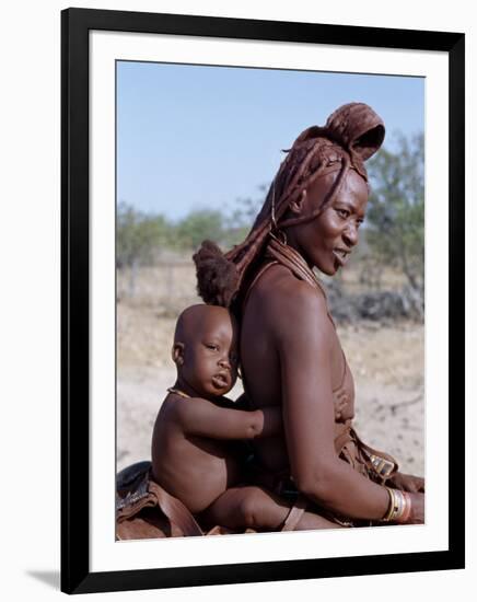 Himba Mother and Child Ride Home on Donkey, Bodies Gleaming from a Red Ochre Mixture, Namibia-Nigel Pavitt-Framed Photographic Print