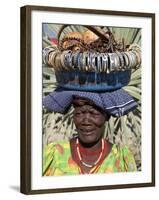 Himba Street Vendor at Opuwo Who Sells Himba Jewellery, Arts and Crafts to Passing Tourists-Nigel Pavitt-Framed Photographic Print