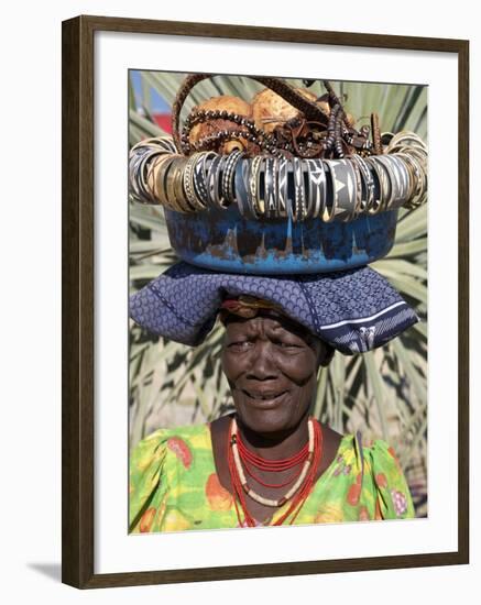 Himba Street Vendor at Opuwo Who Sells Himba Jewellery, Arts and Crafts to Passing Tourists-Nigel Pavitt-Framed Photographic Print