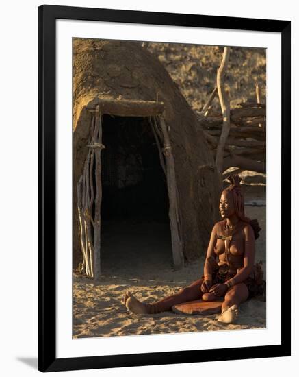 Himba Woman Grinding Rock into Powder, Purros Village, Kaokoland, Namibia-Kim Walker-Framed Photographic Print