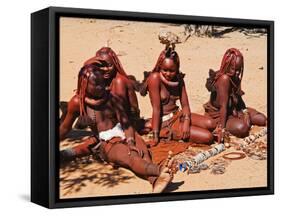 Himba Women Selling Souvenirs, Kaokoveld, Namibia, Africa-Nico Tondini-Framed Stretched Canvas