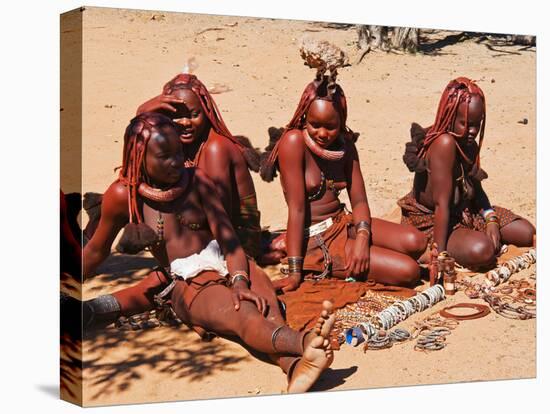 Himba Women Selling Souvenirs, Kaokoveld, Namibia, Africa-Nico Tondini-Stretched Canvas