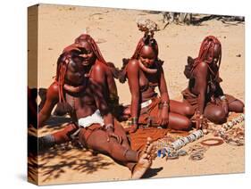 Himba Women Selling Souvenirs, Kaokoveld, Namibia, Africa-Nico Tondini-Stretched Canvas