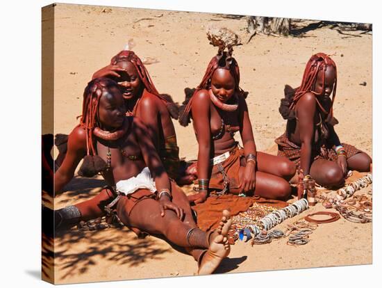 Himba Women Selling Souvenirs, Kaokoveld, Namibia, Africa-Nico Tondini-Stretched Canvas