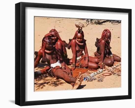 Himba Women Selling Souvenirs, Kaokoveld, Namibia, Africa-Nico Tondini-Framed Premium Photographic Print