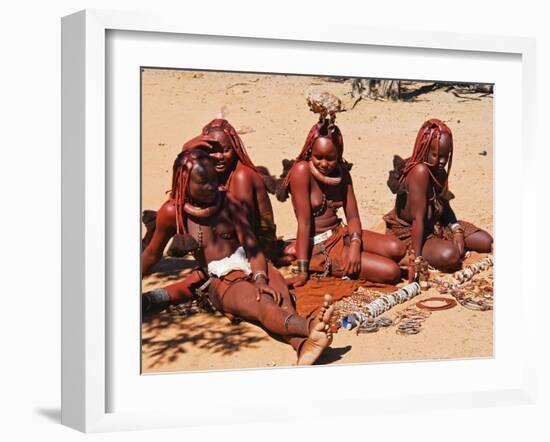 Himba Women Selling Souvenirs, Kaokoveld, Namibia, Africa-Nico Tondini-Framed Photographic Print