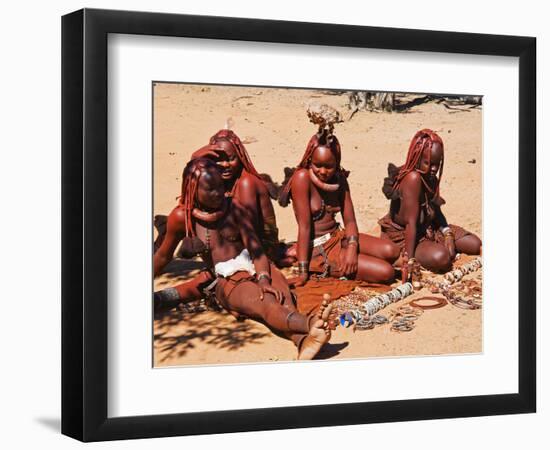 Himba Women Selling Souvenirs, Kaokoveld, Namibia, Africa-Nico Tondini-Framed Photographic Print