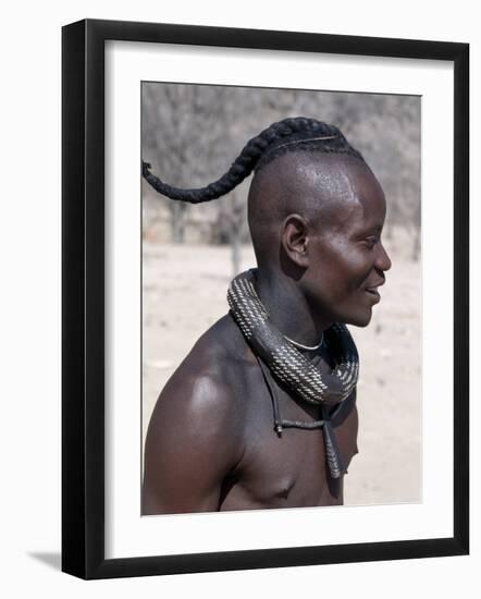 Himba Youth Has His Hair Styled in a Long Plait, known as Ondatu, Namibia-Nigel Pavitt-Framed Photographic Print