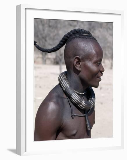 Himba Youth Has His Hair Styled in a Long Plait, known as Ondatu, Namibia-Nigel Pavitt-Framed Photographic Print