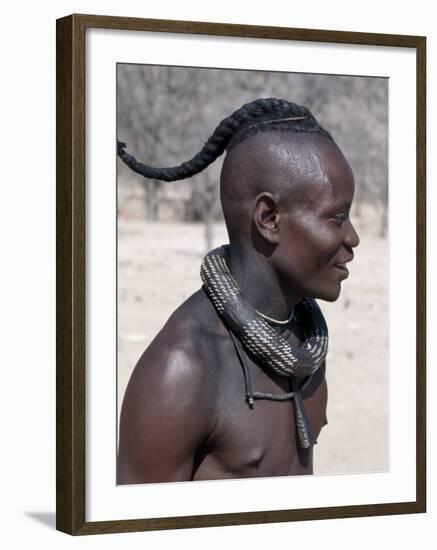 Himba Youth Has His Hair Styled in a Long Plait, known as Ondatu, Namibia-Nigel Pavitt-Framed Photographic Print