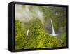 Hinalele Falls (Right) and Other Waterfalls at the Head of Wainiha Valley, Kauai, Hawaii.-Ethan Welty-Framed Stretched Canvas