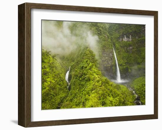 Hinalele Falls (Right) and Other Waterfalls at the Head of Wainiha Valley, Kauai, Hawaii.-Ethan Welty-Framed Photographic Print