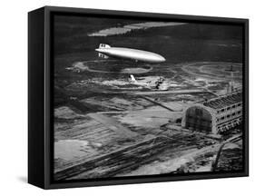 Hindenburg's Arrival with an Escort Plane over Lakehurst, New Jersey-null-Framed Stretched Canvas