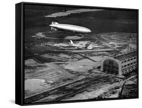 Hindenburg's Arrival with an Escort Plane over Lakehurst, New Jersey-null-Framed Stretched Canvas