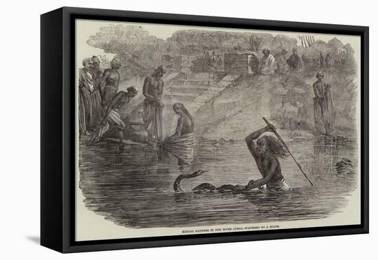 Hindoo Bathers in the River Jumna Surprised by a Snake-Joseph-Austin Benwell-Framed Stretched Canvas