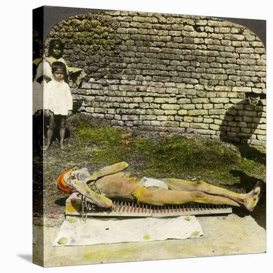 Hindu Devotee on a Bed of Nails Near the Shrine of Kali, Calcutta, India, Early 20th Century-Underwood & Underwood-Stretched Canvas