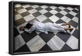 Hindu devotee prostrating at Krishna-Balaram temple, Vrindavan, Uttar Pradesh, India-Godong-Framed Photographic Print