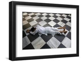 Hindu devotee prostrating at Krishna-Balaram temple, Vrindavan, Uttar Pradesh, India-Godong-Framed Photographic Print