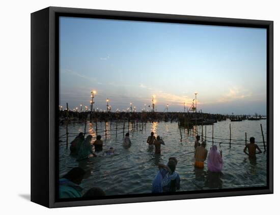 Hindu Devotees Bathe in the River Ganges on a Hindu Festival in Allahabad, India, January 14, 2007-Rajesh Kumar Singh-Framed Stretched Canvas