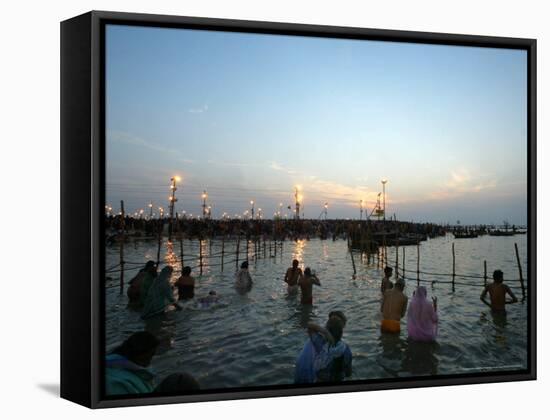 Hindu Devotees Bathe in the River Ganges on a Hindu Festival in Allahabad, India, January 14, 2007-Rajesh Kumar Singh-Framed Stretched Canvas