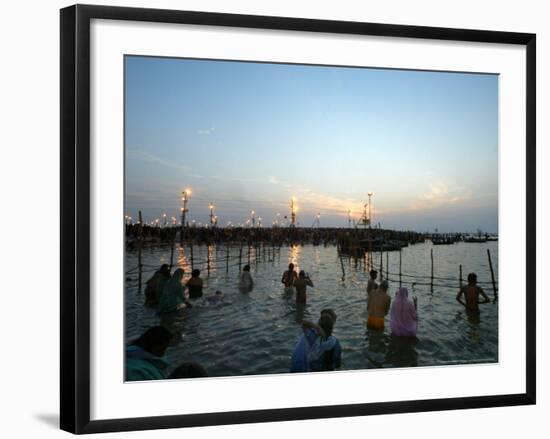 Hindu Devotees Bathe in the River Ganges on a Hindu Festival in Allahabad, India, January 14, 2007-Rajesh Kumar Singh-Framed Photographic Print