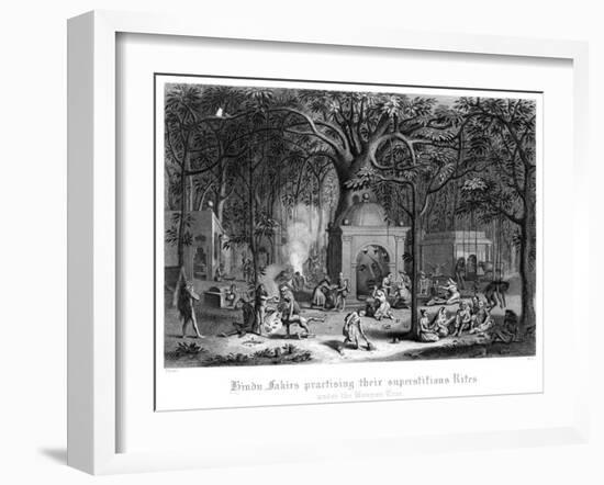 Hindu Fakirs Practising their Superstitious Rites under the Banyan Tree-Bell-Framed Giclee Print