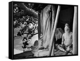 Hindu Holy Man Sitting in His Home-James Burke-Framed Stretched Canvas